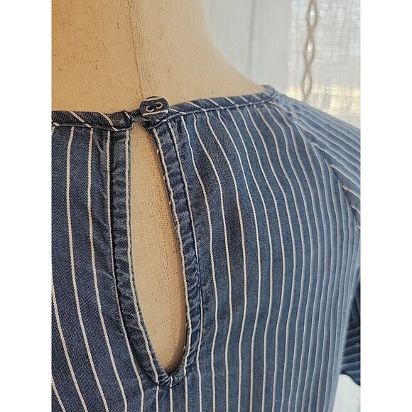 Chambray Striped Blouse Raglan Hem Ruffle Sleeve Small‎ - Picture 5 of 7